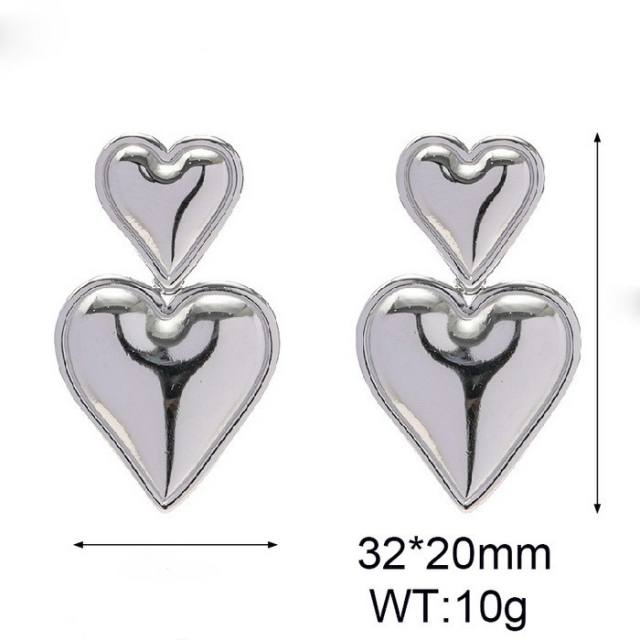 Concise classic heart two tone stainless steel earrings