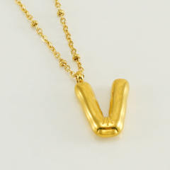 18KG chunky initial letter pendant stainless steel necklace