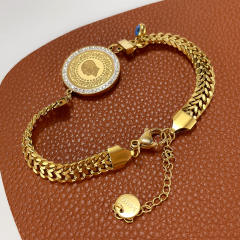 Vintage evil eye coin chunky stainless steel chain bracelet