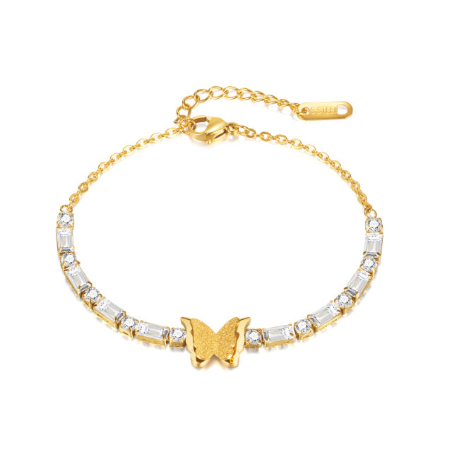 Delicate frosted butterfly tennis chain stainless steel bracelet