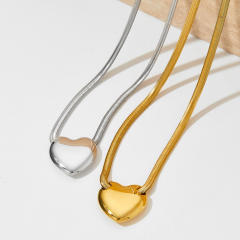 Chunky heart pendant snake chain stainless steel necklace