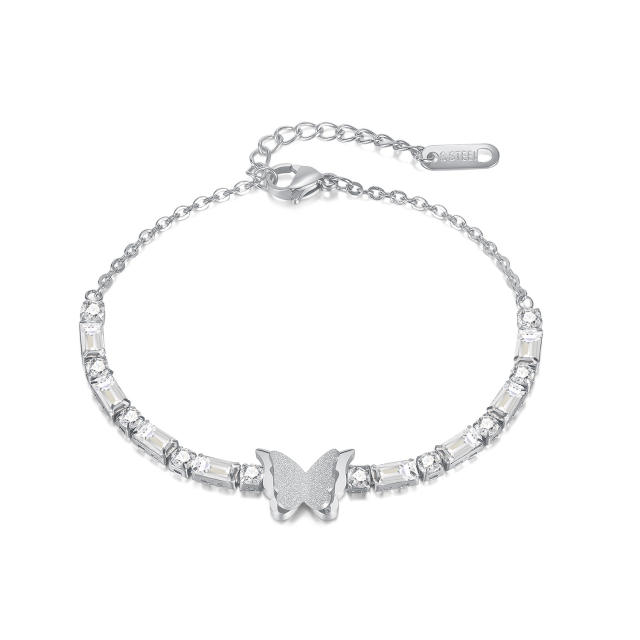 Delicate frosted butterfly tennis chain stainless steel bracelet