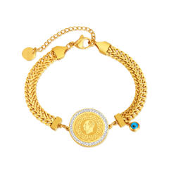 Vintage evil eye coin chunky stainless steel chain bracelet