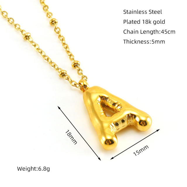 18KG chunky initial letter pendant stainless steel necklace