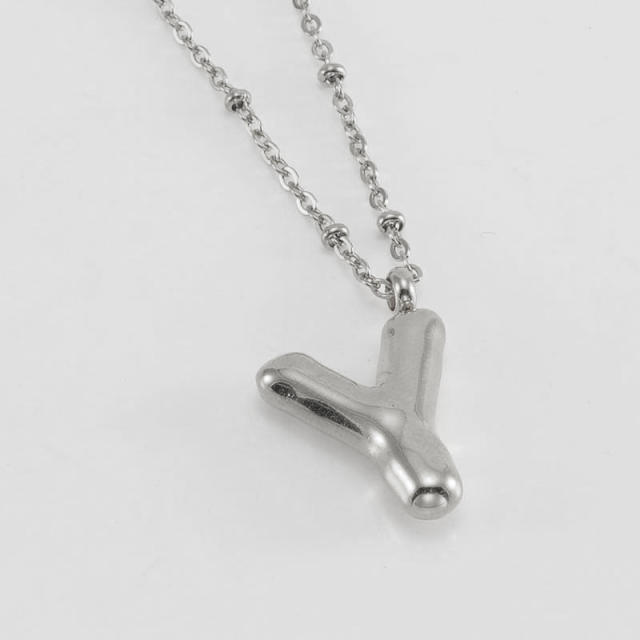 18KG chunky initial letter pendant stainless steel necklace