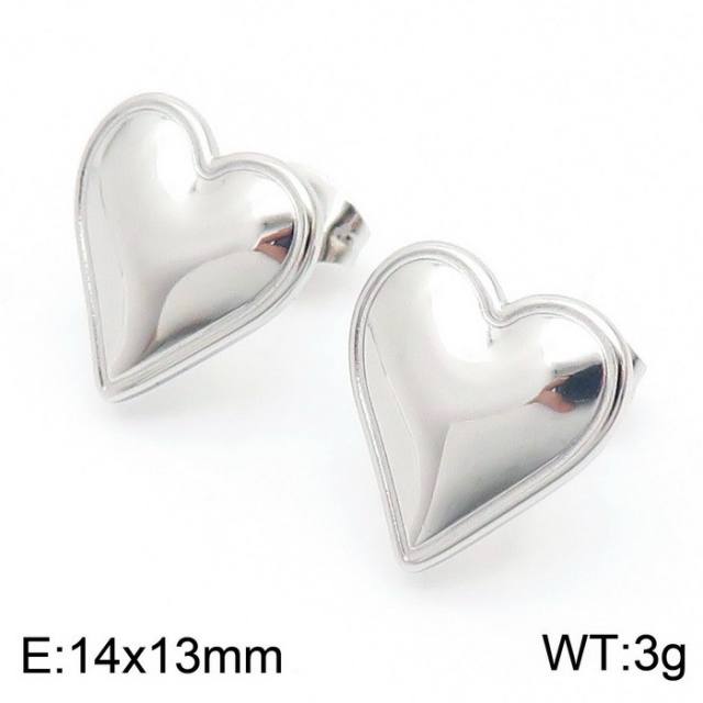 Concise classic heart two tone stainless steel earrings