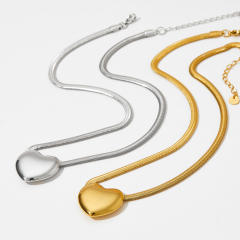 Chunky heart pendant snake chain stainless steel necklace