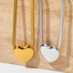Chunky heart pendant snake chain stainless steel necklace
