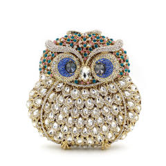 Luxury colorful rhinestone pave setting owl design clutch evening bag
