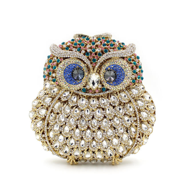 Luxury colorful rhinestone pave setting owl design clutch evening bag