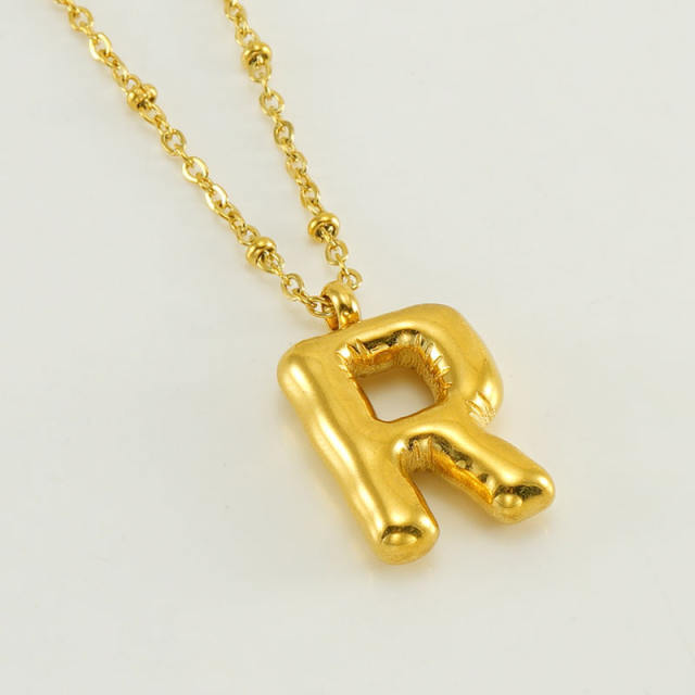 18KG chunky initial letter pendant stainless steel necklace