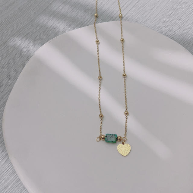 Dainty natural stone bar necklace with stainless steel flash sun snake stainless steel neckace