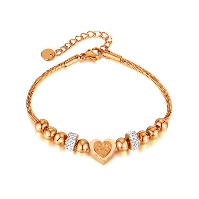 Concise stainless steel bead frosted heart diamond stainless steel bracelet