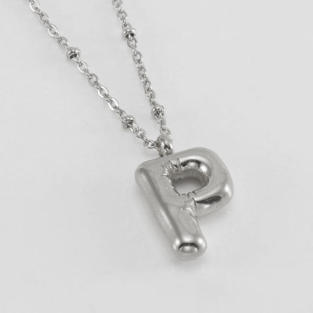 18KG chunky initial letter pendant stainless steel necklace