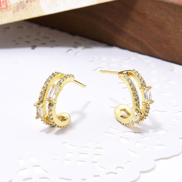 Korean fashion imitation pearl bead gold plated copper hoop earrings