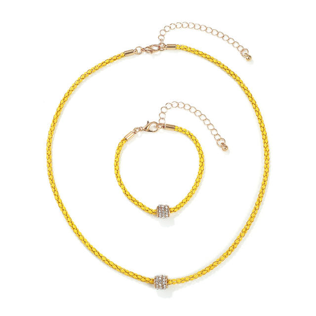 Boho colorful chain diamond bead pendant necklace bracelet set