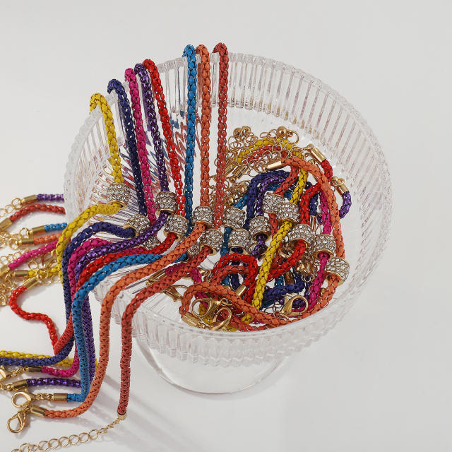 Boho colorful chain diamond bead pendant necklace bracelet set