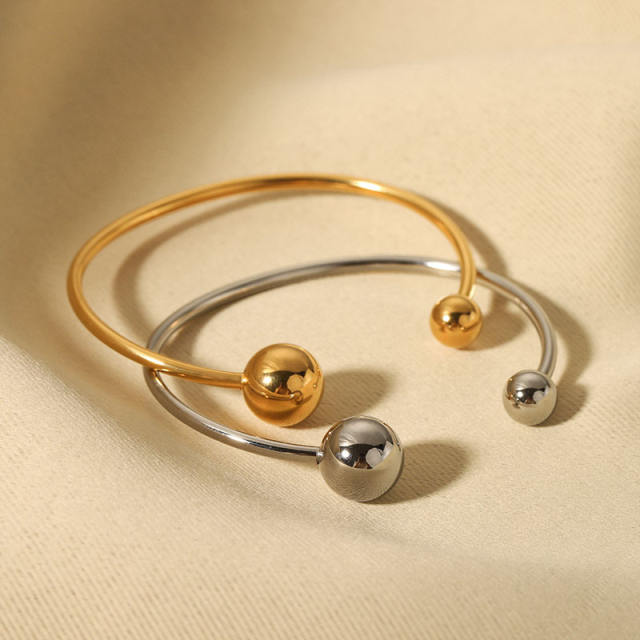 Chic smooth ball bead stainless steel cuff bangles