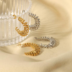 18KG open hoop unique spring design stainless steel earrings