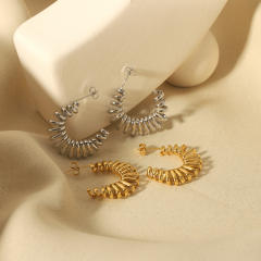 18KG open hoop unique spring design stainless steel earrings