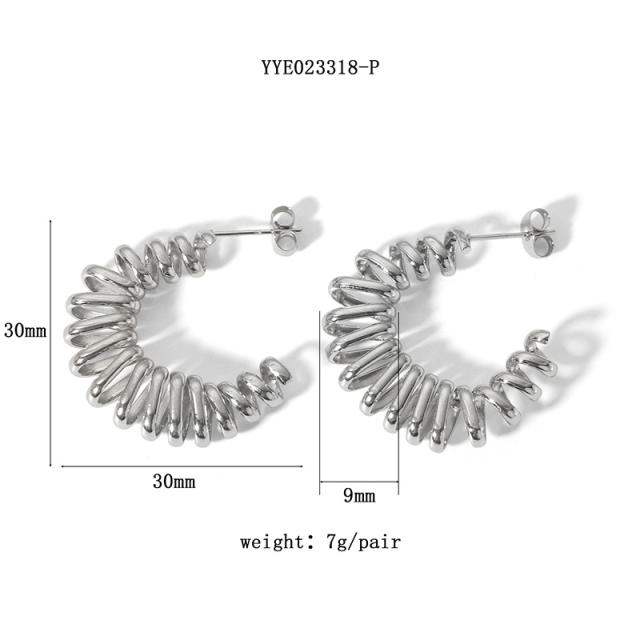 18KG open hoop unique spring design stainless steel earrings