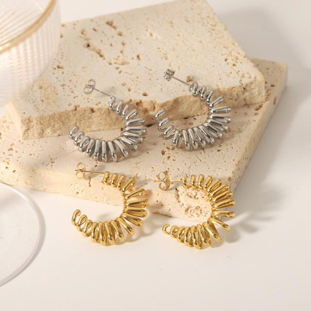18KG open hoop unique spring design stainless steel earrings
