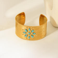 Vintage bold 18KG stainless steel cuff bangles with natural stone