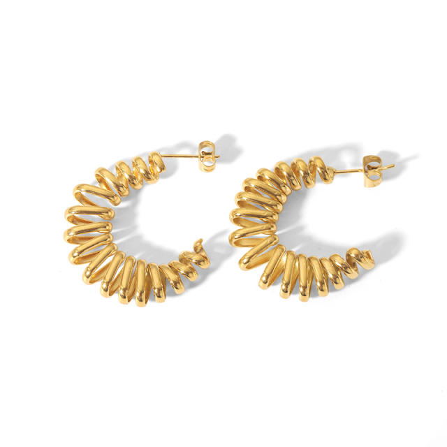 18KG open hoop unique spring design stainless steel earrings