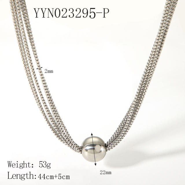 Punk trend stainless steel chain ball bead pendant necklace