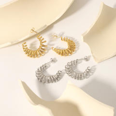 18KG open hoop unique spring design stainless steel earrings