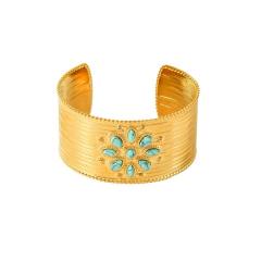 Vintage bold 18KG stainless steel cuff bangles with natural stone