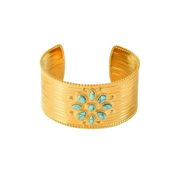 Vintage bold 18KG stainless steel cuff bangles with natural stone