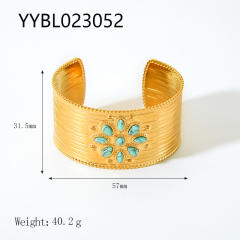 Vintage bold 18KG stainless steel cuff bangles with natural stone