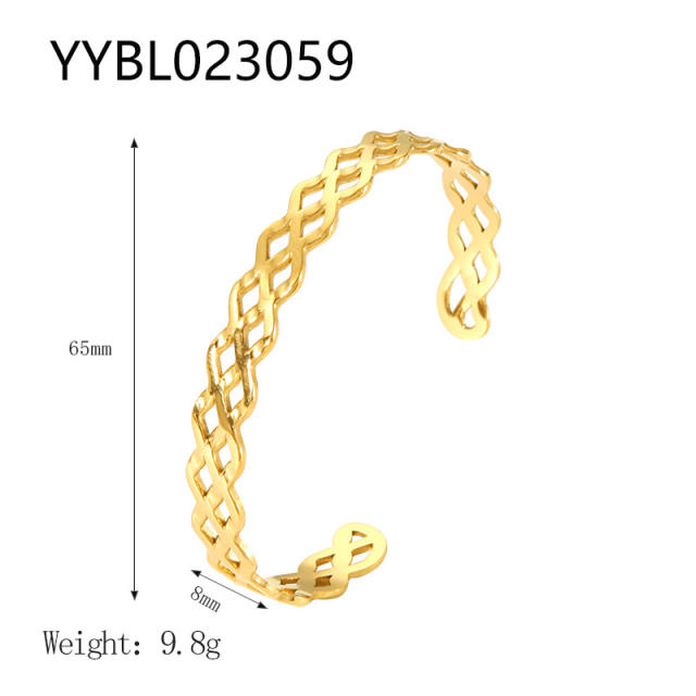 18KG wave pattern hollow out stainless steel cuff bangle rings
