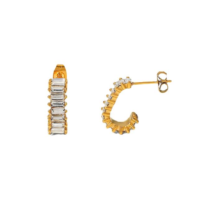 18KG delicate cubic zircon pave setting diamond stainless steel earrings