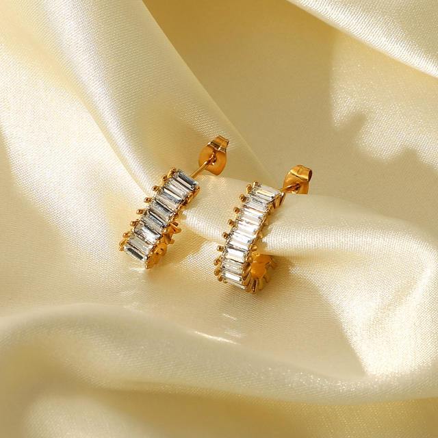 18KG delicate cubic zircon pave setting diamond stainless steel earrings