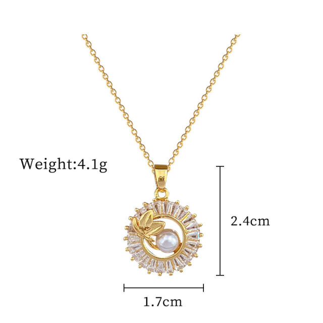Delicate diamond circle pendant stainless steel chain necklace set
