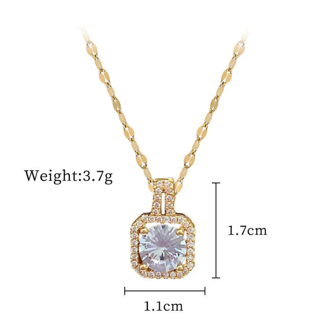 Chic square diamond pendant stainless steel chain necklace set