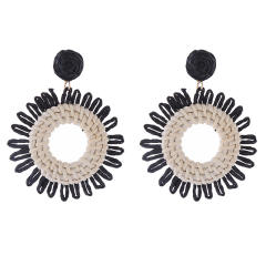 Boho beach colorful straw sunflower design dangle earrings