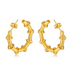 Personality bamboo spring pattern stainless steel hoop earrings