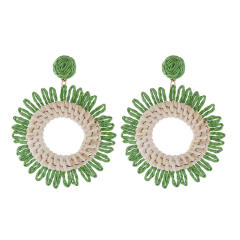 Boho beach colorful straw sunflower design dangle earrings