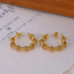 Personality bamboo spring pattern stainless steel hoop earrings