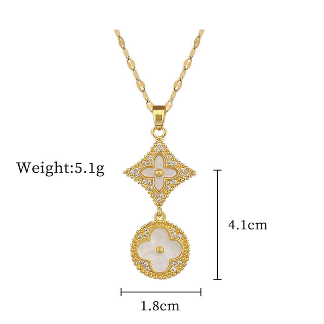 Delicate diamond clover pendant stainless steel chain necklace set