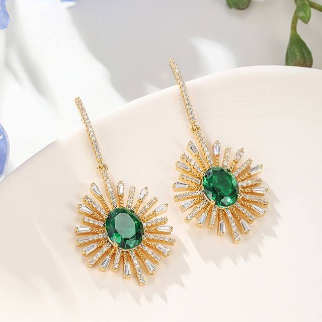 Delicate emerald statement firework design earrings
