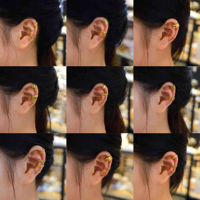 18KG gold color hollow out stainless steel ear cuff