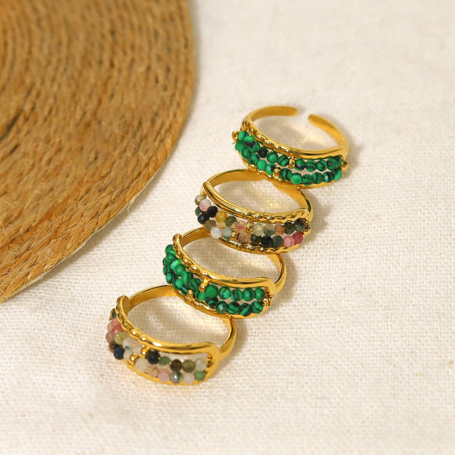 INS colorful natural stone bead stainless steel finger rings