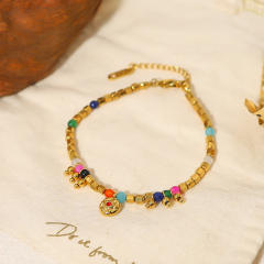 18KG colorful natural stone bead stainless steel bracelets