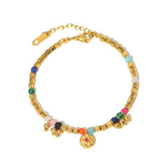 18KG colorful natural stone bead stainless steel bracelets