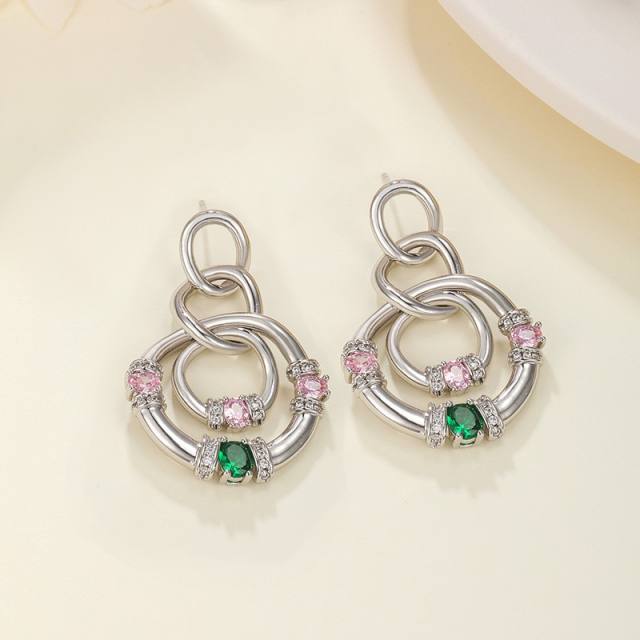 Delicate silver color geometric circle dangle earrings