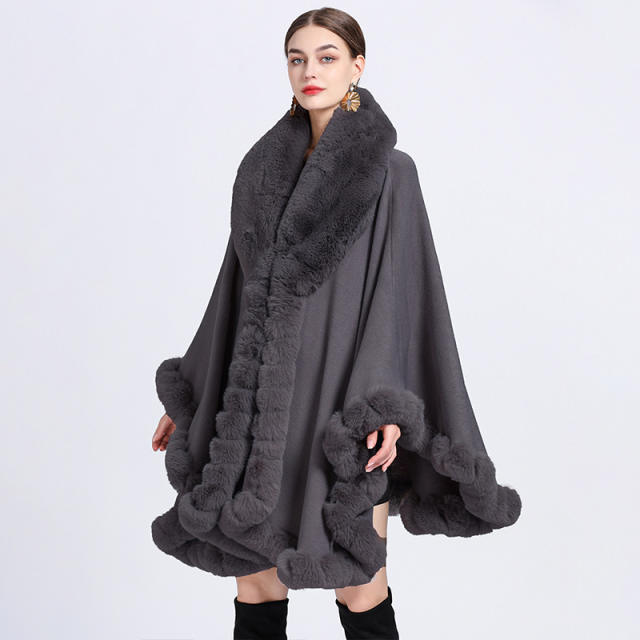 Winter warm plain color Faux otter rabbit fur shawl scarf